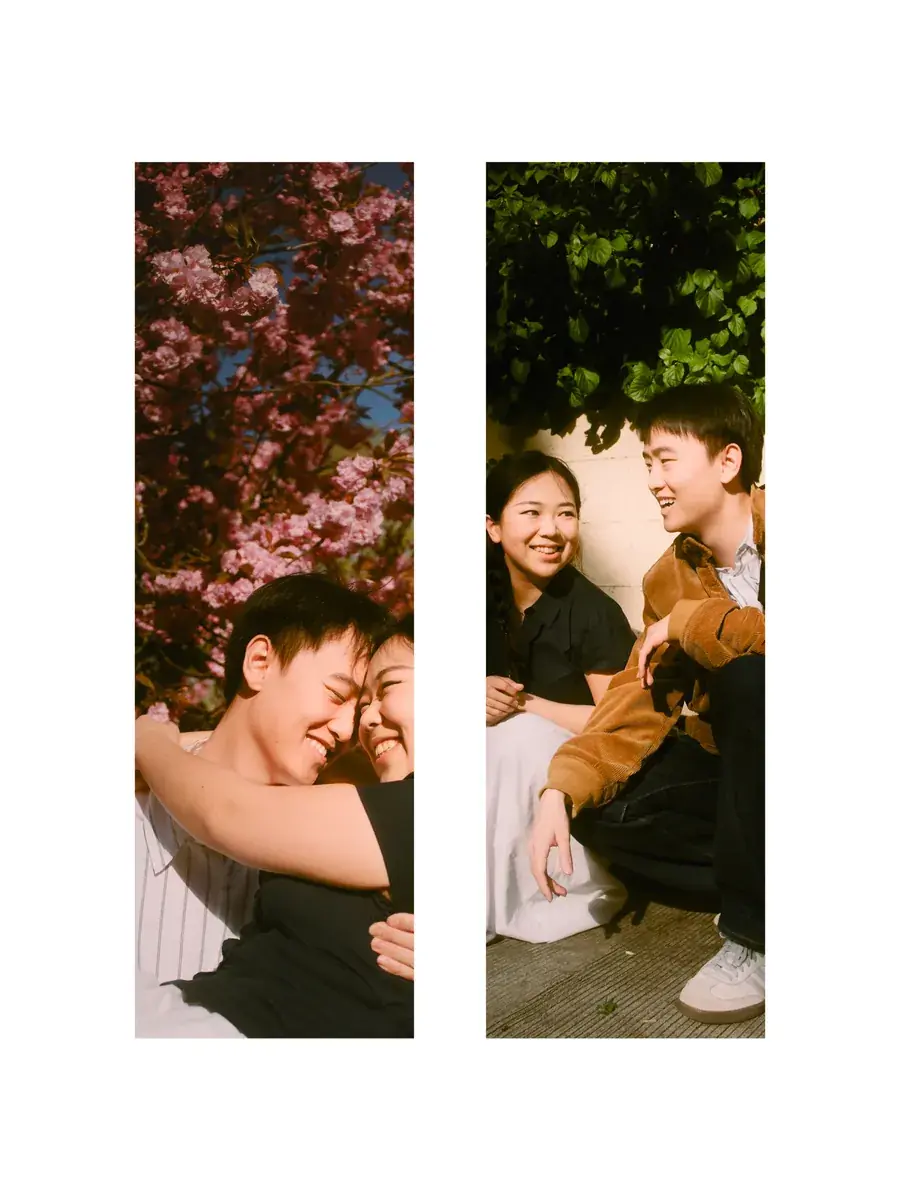 Seattle engagement photographer capturing candid laughter at Ravenna Park